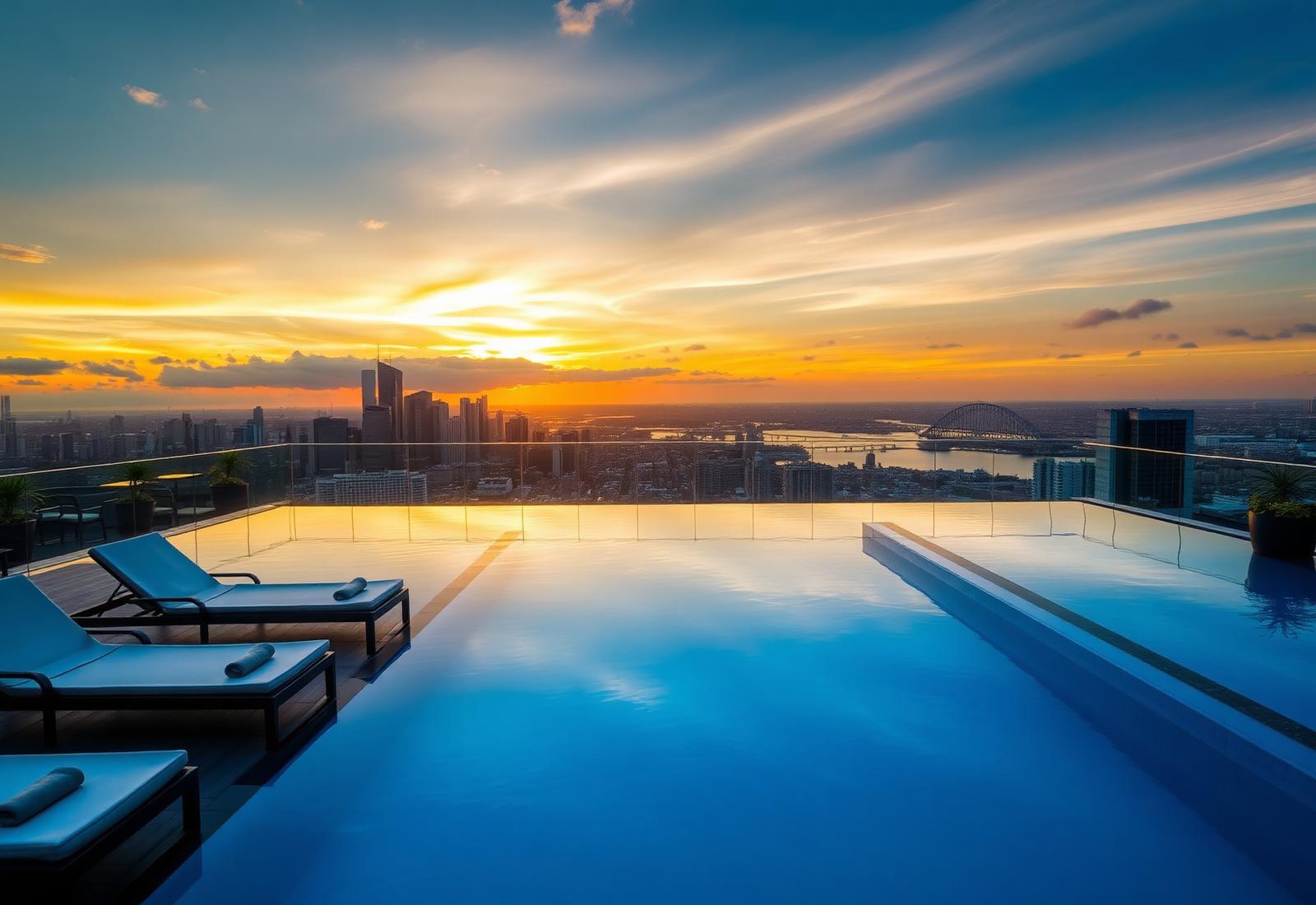 Rooftop pool at dusk